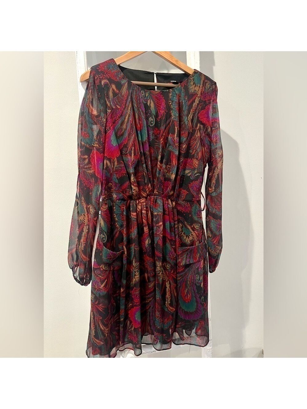 Miss Sixty chiffon floral elastic waist layered open shoulder retro dress 12